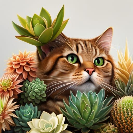 Hyperrealistic Succulent Cats: Intricate Movie Poster