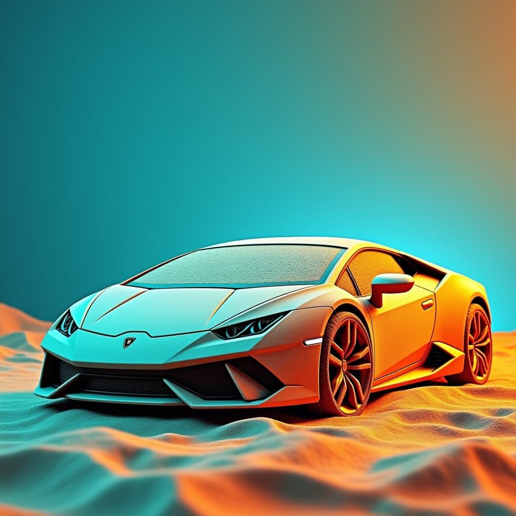 Lamborghini Sand Sculpture in Fantasy Concept Art Style