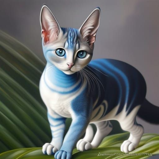 Swirling Fractal Cat with Blue and Yellow Fur