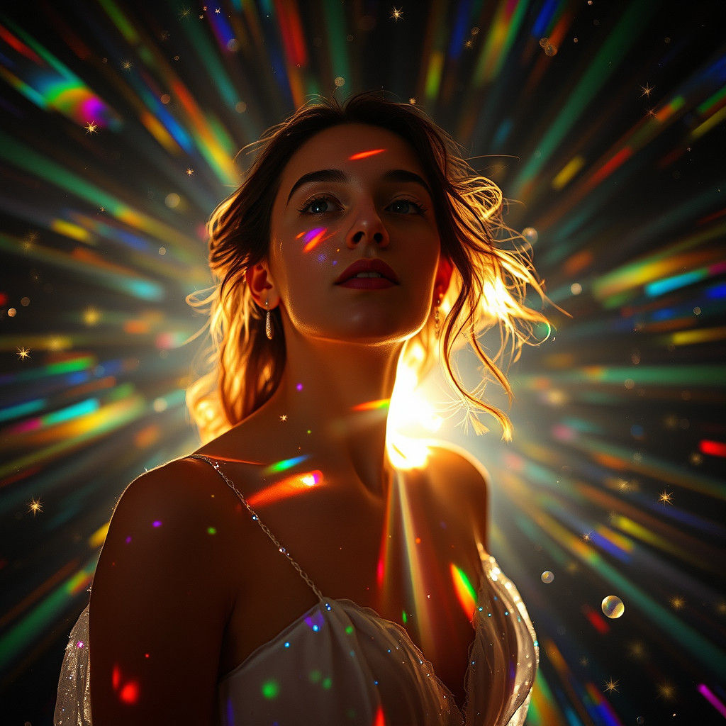 Woman in Kaleidoscopic Prism of Light