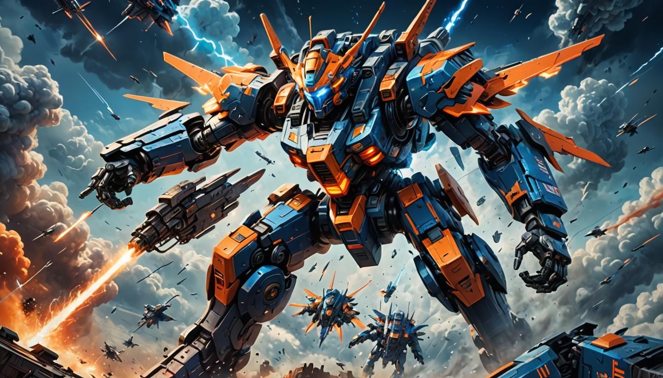 High-Flying Mecha Dogfight in Sci-Fi Concept Art