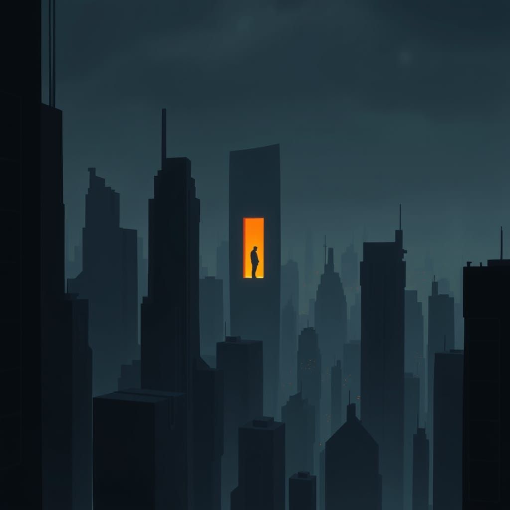 Futuristic Cityscape: Solitary Light in Minimalist Style