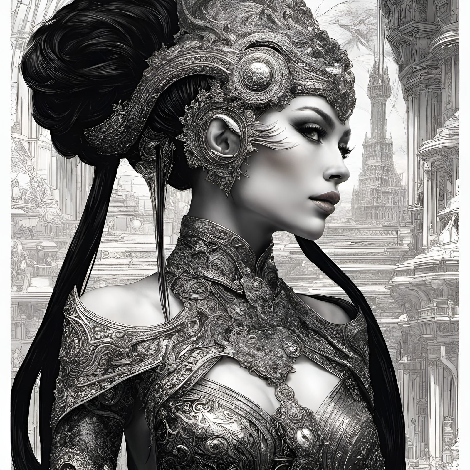 Futuristic Cityscape with Bizarre Creatures