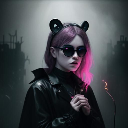 Gothic Model in Surreal Ocean Coffee Shop