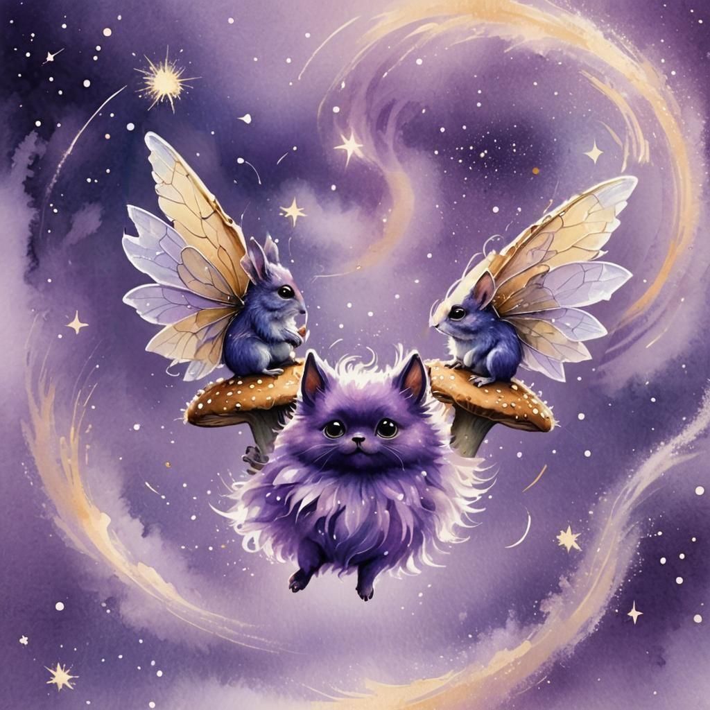 Purple Fluff Ball with Wings: A Digital Rendering