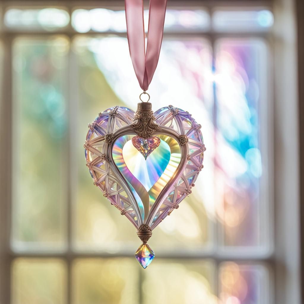 Steampunk Crystal Heart Ornament in Sunny Window