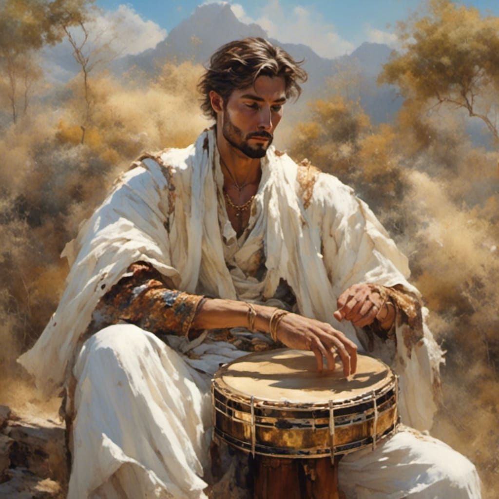 Handsome Man Plays Tambourine with LoRA Enhancements