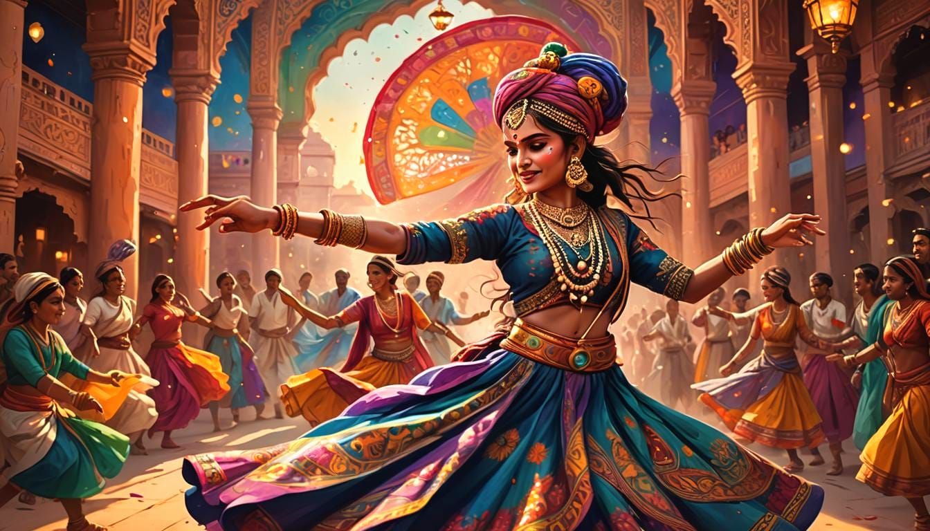Rajasthani Folk Dance in Detailed Matte Painting