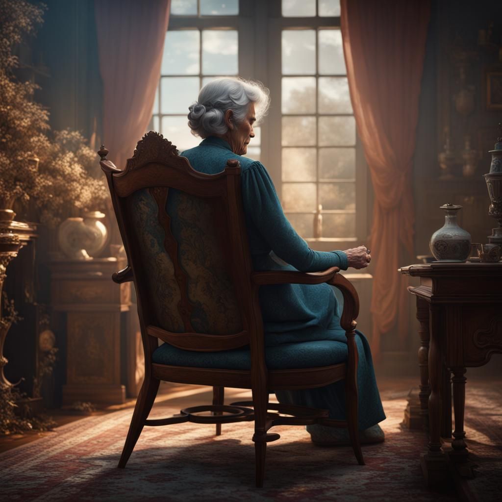 Reminiscing Woman: Detailed Matte Painting in Deep Color