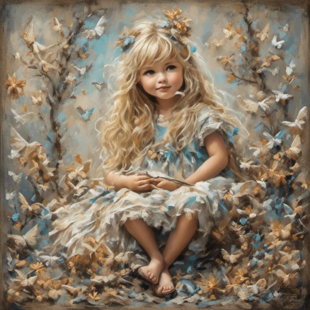 Whimsical Chalk Art: Fantasy Scene with Little Girl