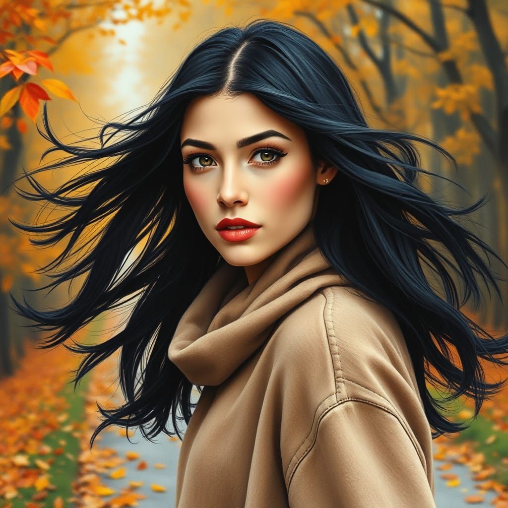 Realistic, watercolor, acrylic (a masterpiece of the highest quality), A beautiful woman with a perfect face, make-up, a...