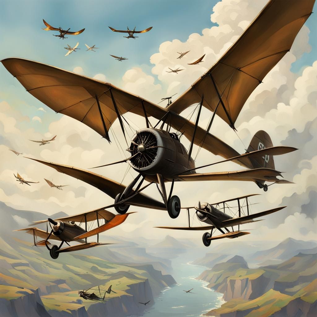 Pterodactyls Clash with Biplanes in Epic Battle
