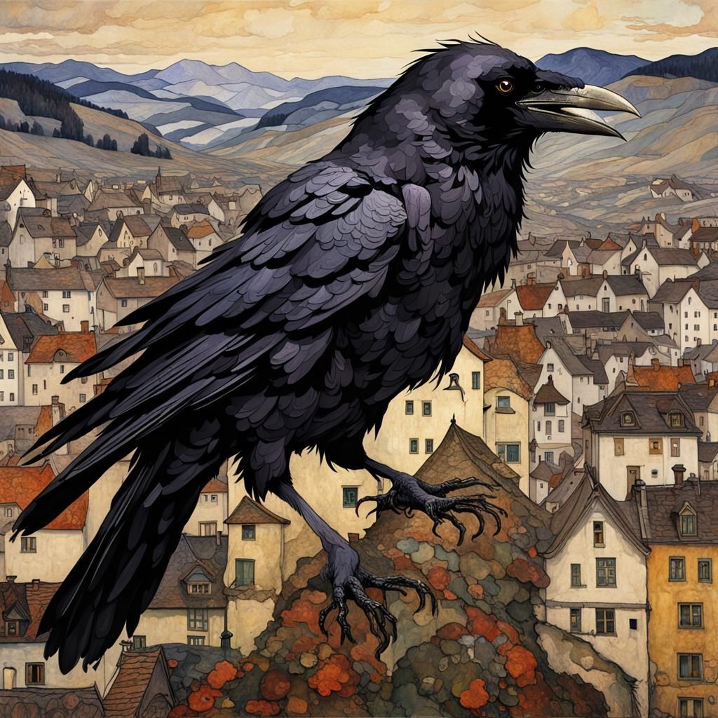 Gothic Crow in Detailed Digital Matte Painting