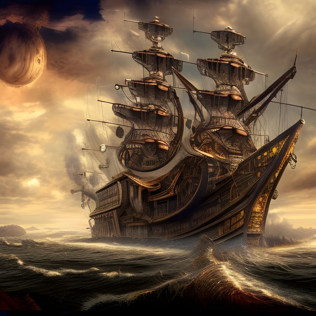 Detailed Steampunk Ship Digital Illustration