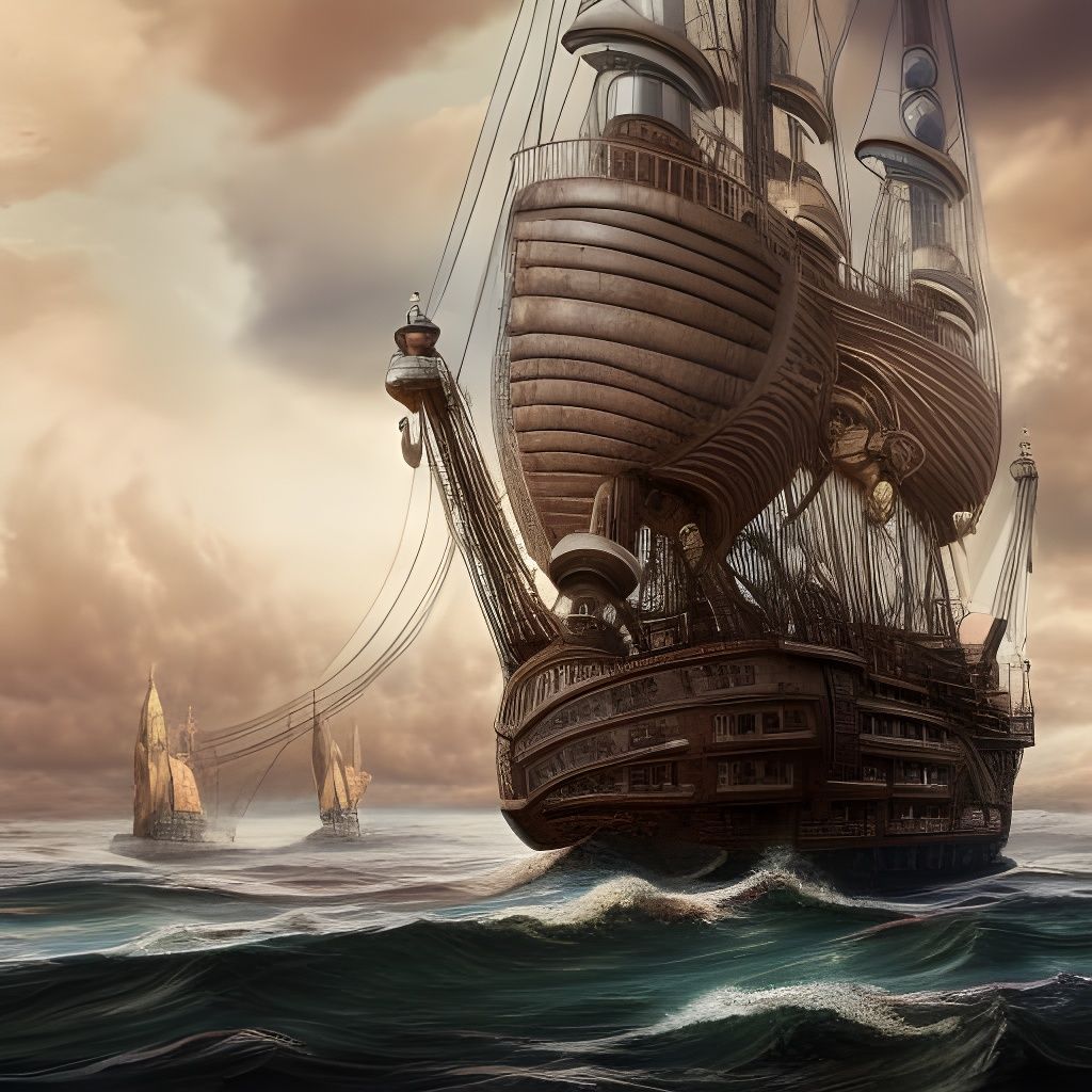 Detailed Steampunk Ship Digital Illustration