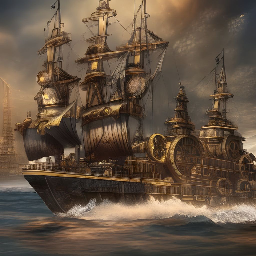 Detailed Steampunk Ship Digital Illustration in 8k