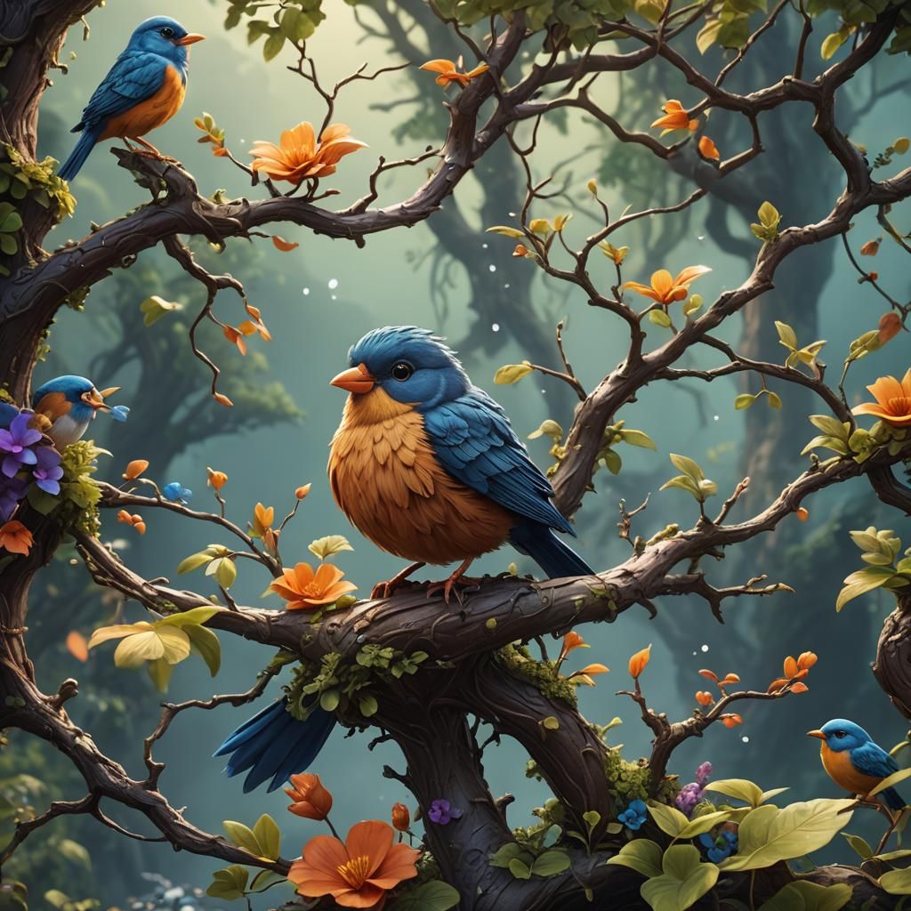Cute Bird in Detailed Matte Painting