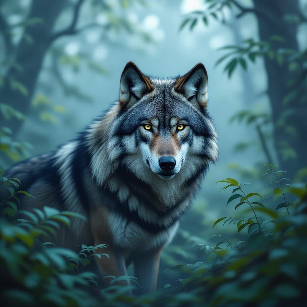 Wolf in Natural Habitat: Realistic Oil Painting