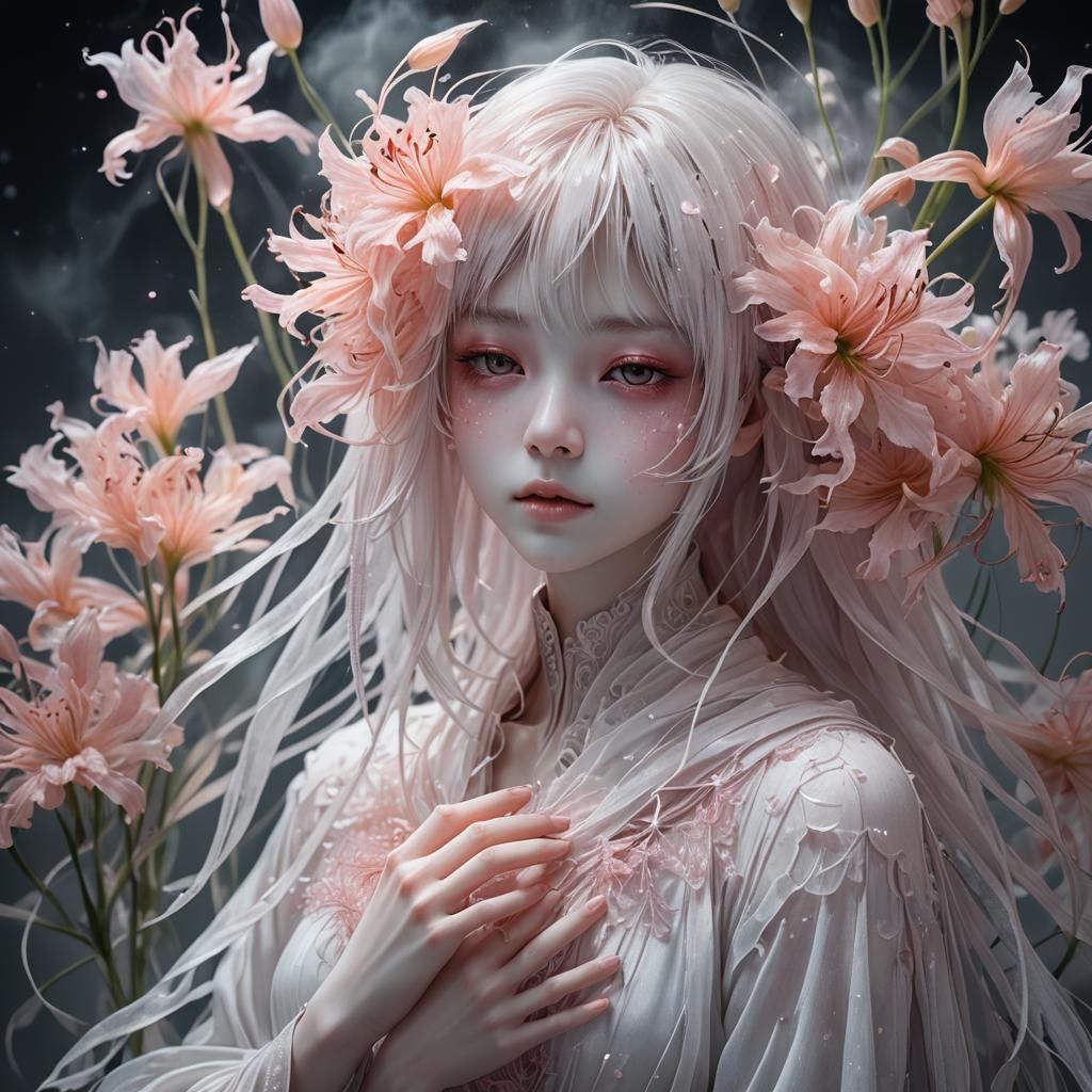 Ethereal Ghost with Lycoris Radiata in 3D Anime Art