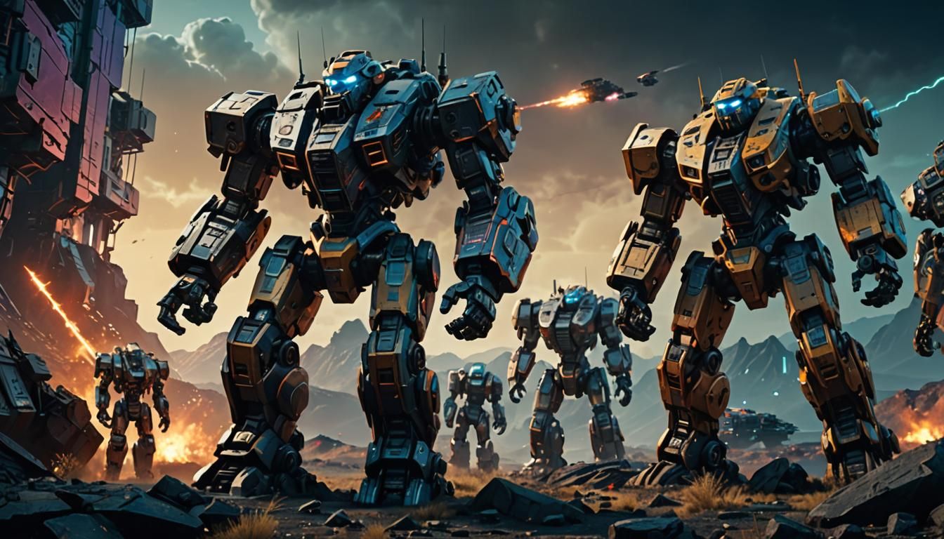 MechWarriors in a Dramatic Sci-Fi Landscape