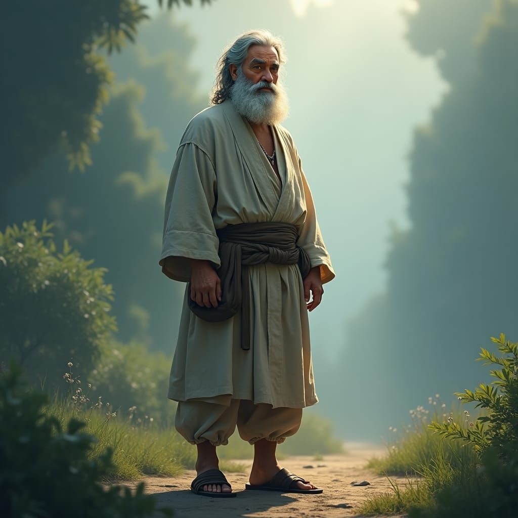 Wise Man in Serene Landscape, Digital Art