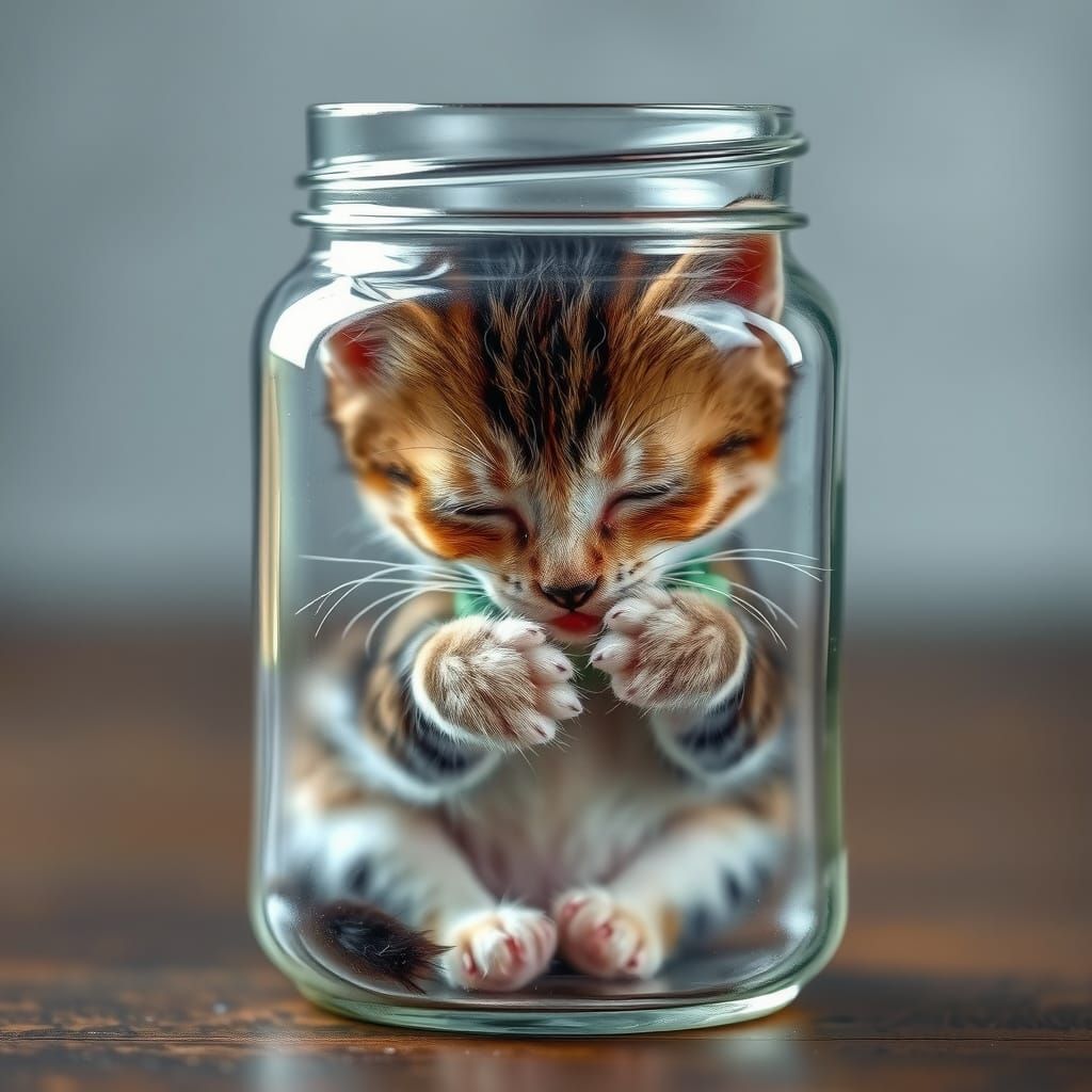 Adorable Kitten in a Delicate Glass Jar