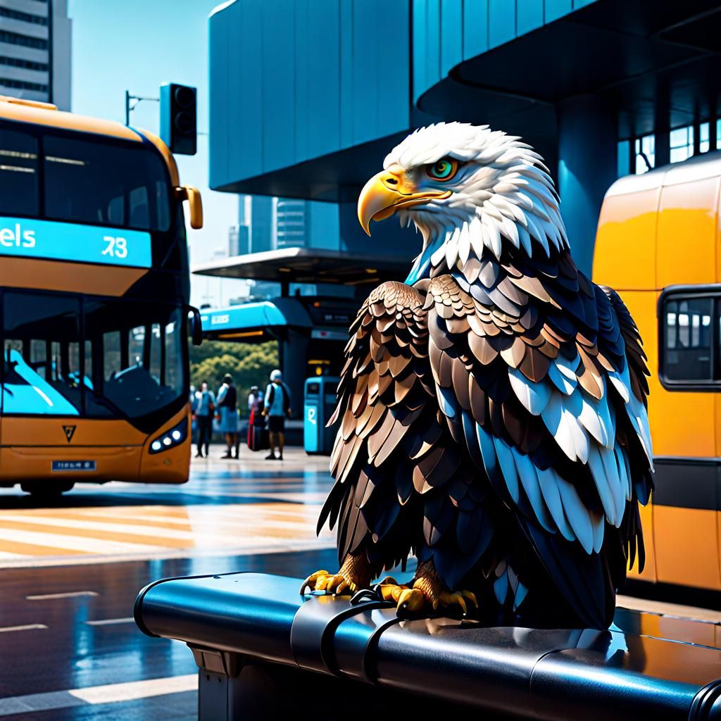 Humanoid Eagle Waits for Bus: Matte Painting