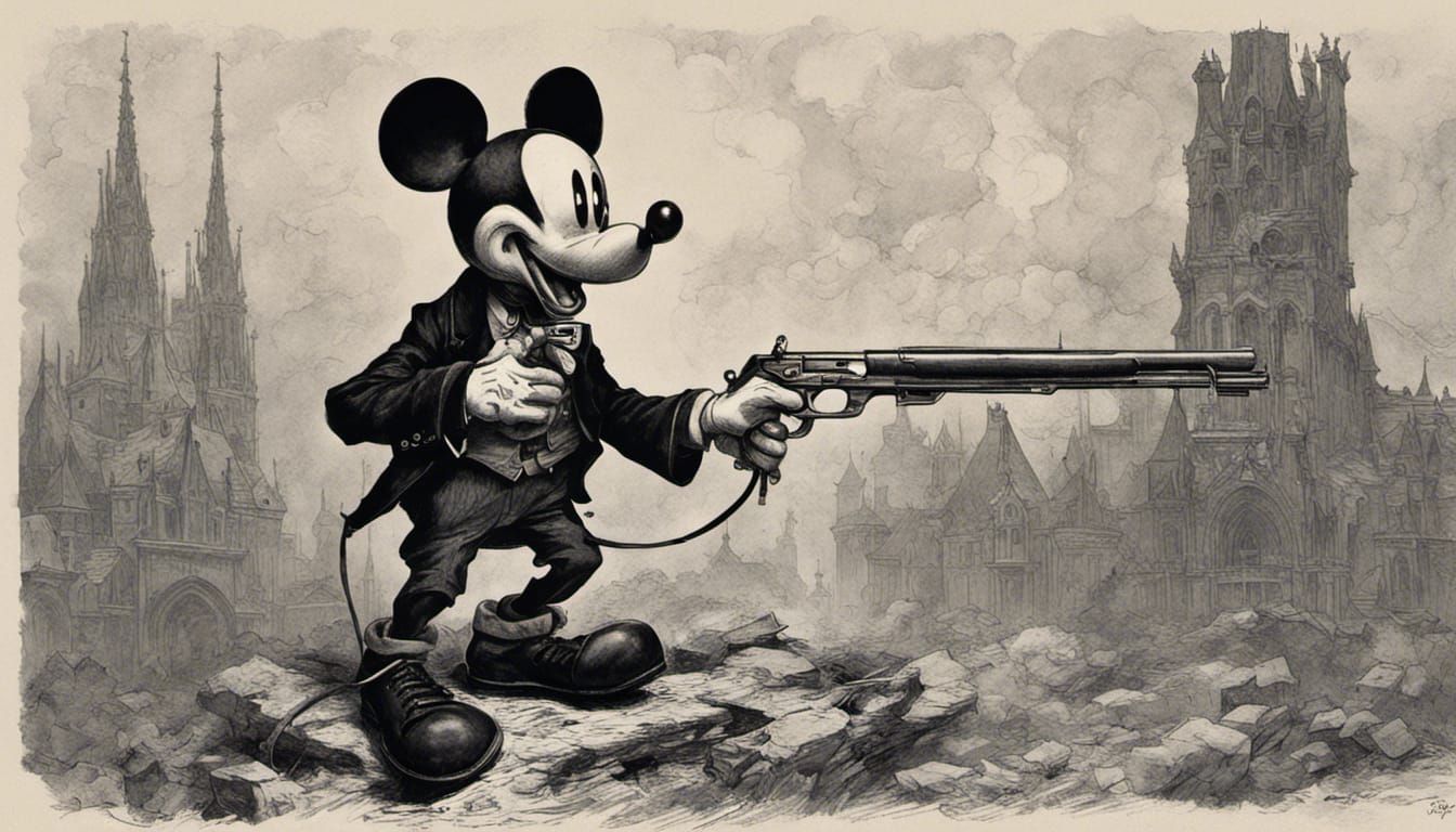 Dark Mickey Mouse with Guns, Horror Art