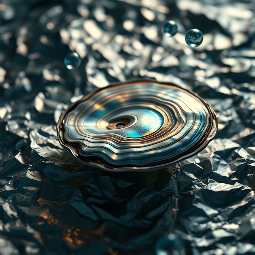 Majestic Abalone Shell on Crumpled Aluminum Foil, with Ether...