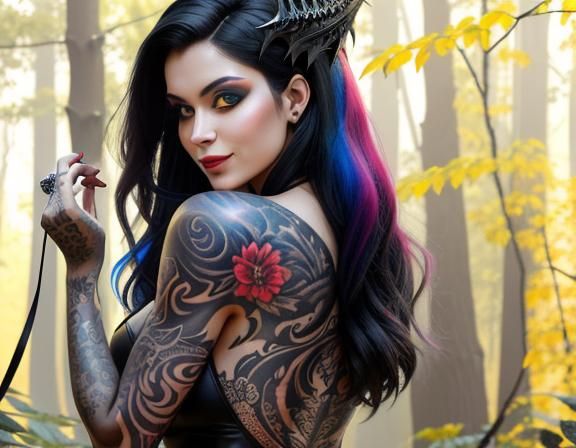 Intricate Tattoo Art: Satanic Latina Pinup Portrait