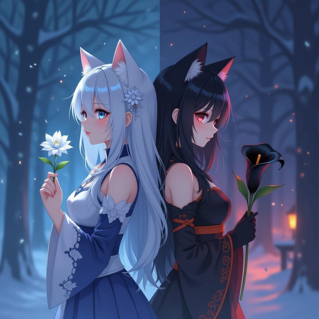 Anime Cat Girls in Contrasting Environments
