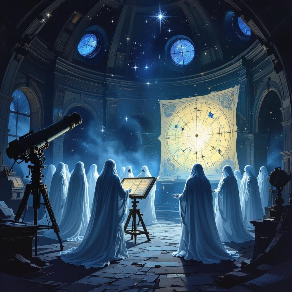 Ghostly Astronomers in Gothic Observatory