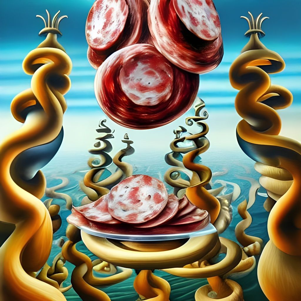 Surreal Salami Still Life, Digital Art