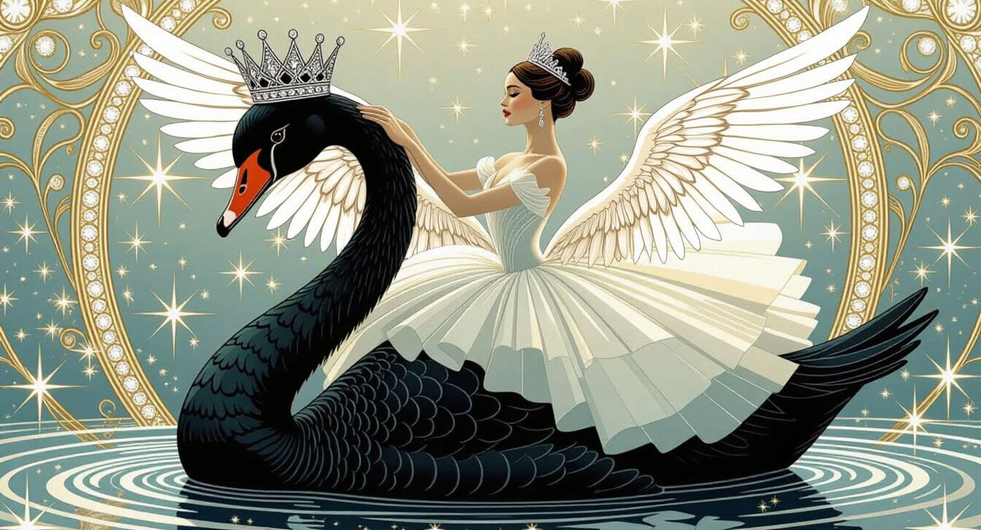 Crowned Black Swan with Ballerina Made of Stars
