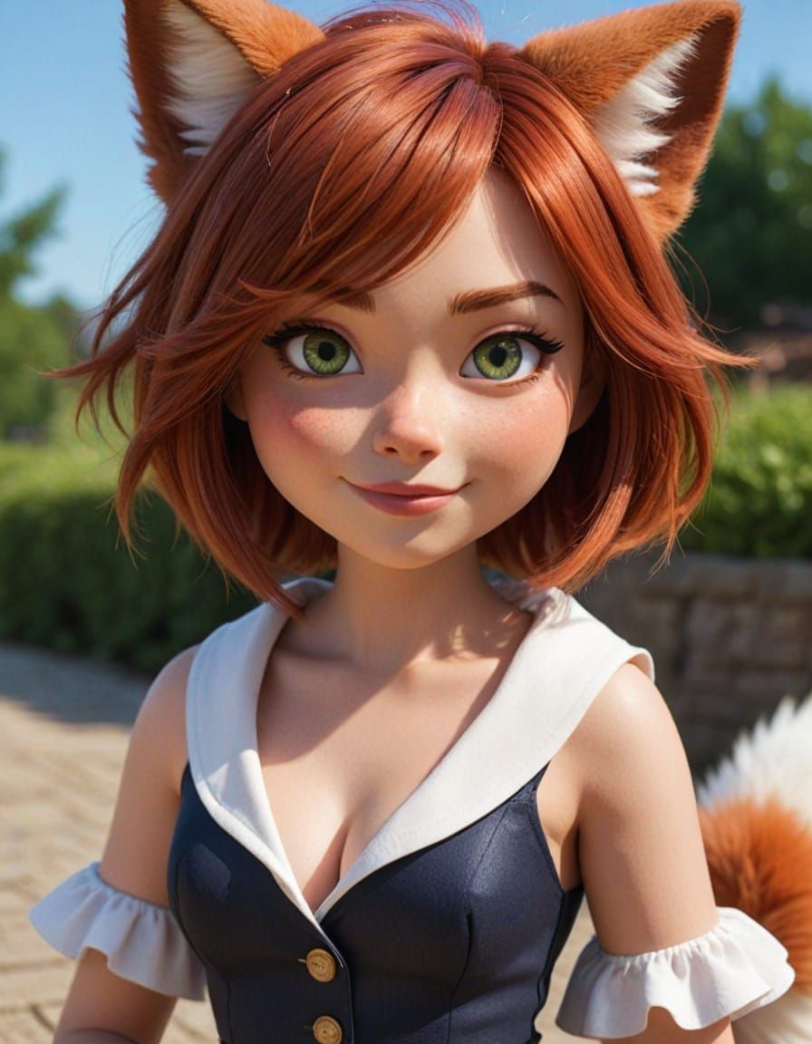 Pixar-Inspired Kitsune in Joyful Action Pose