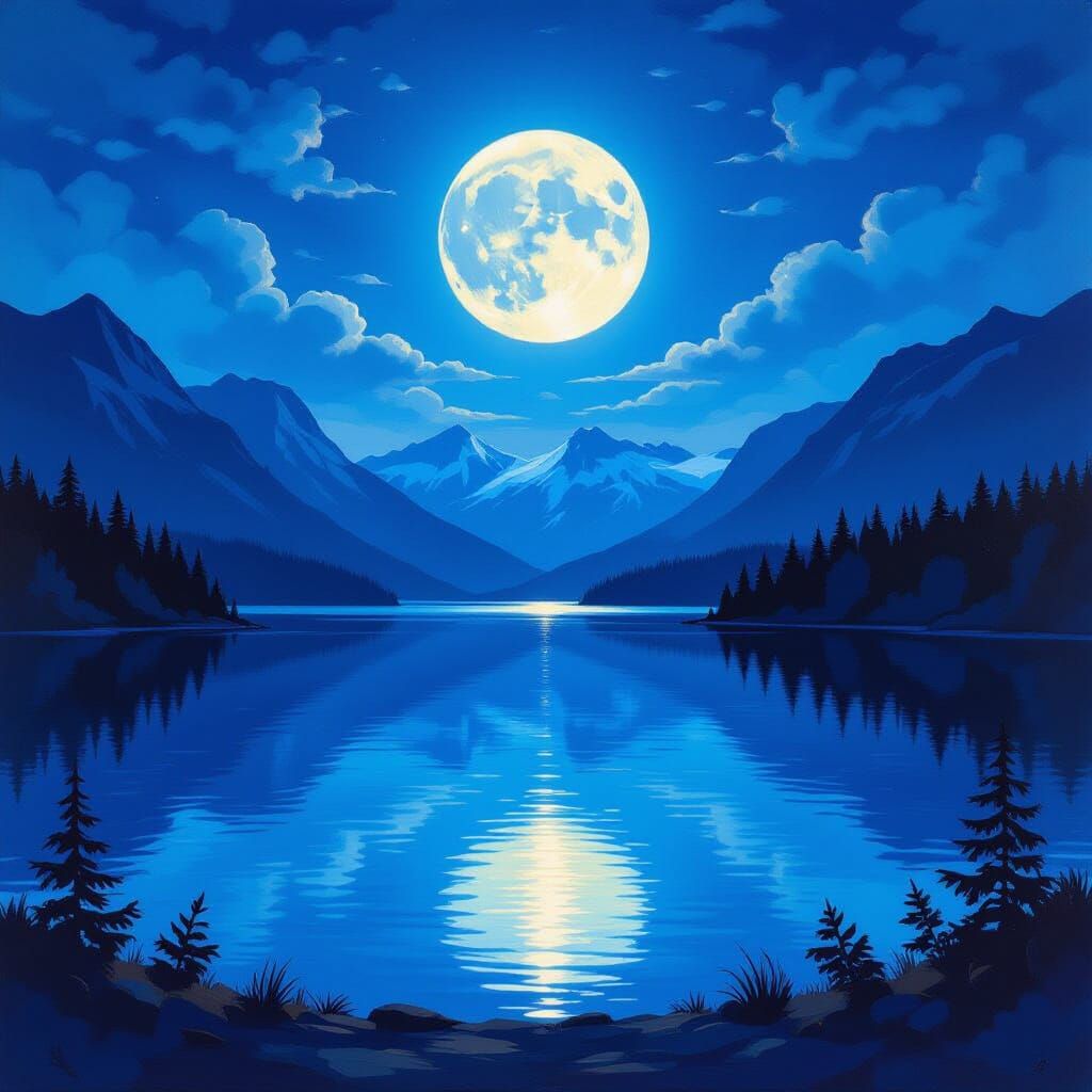 Moonlit Lake Panorama in British Columbia