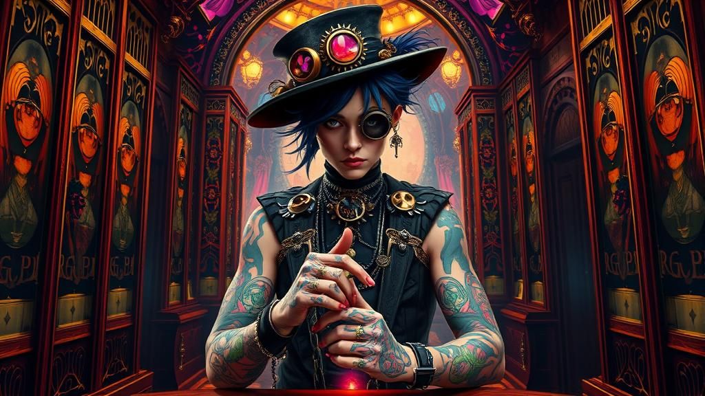 Steampunk Punk Rocker in Surreal Mirrored Salon