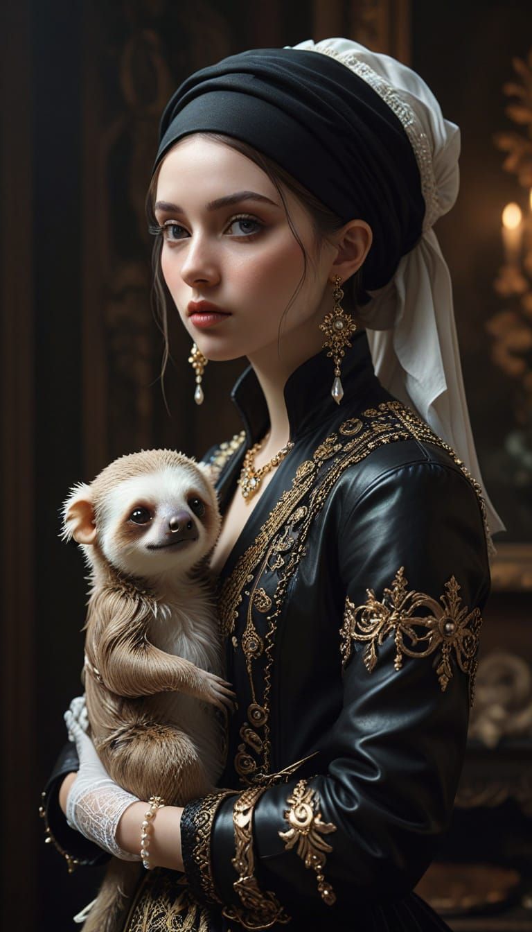 Punk Goth Girl With A Sloth