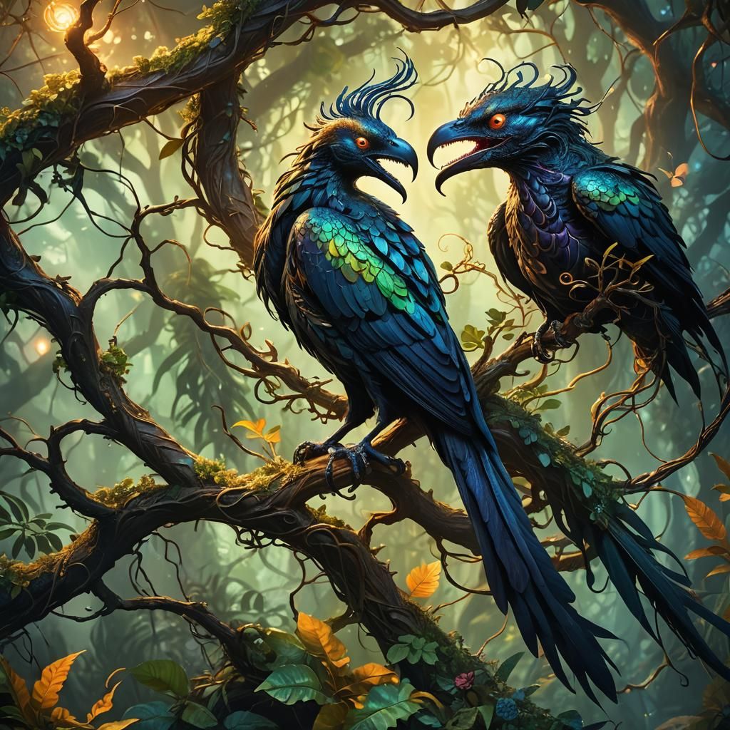 Venom Bird Perched in Bioluminescent Fantasy Art
