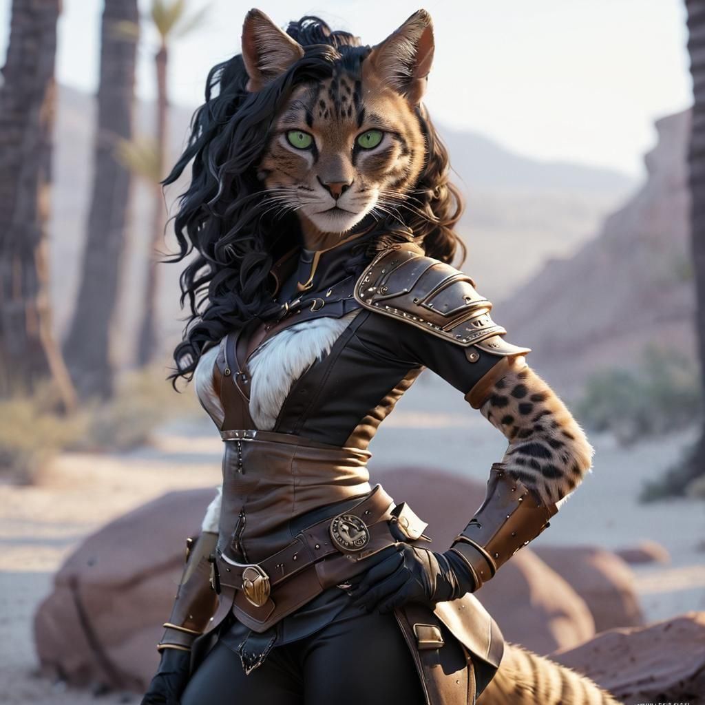 Tabaxi Female with Egyptian Markings: Digital Oil Painting