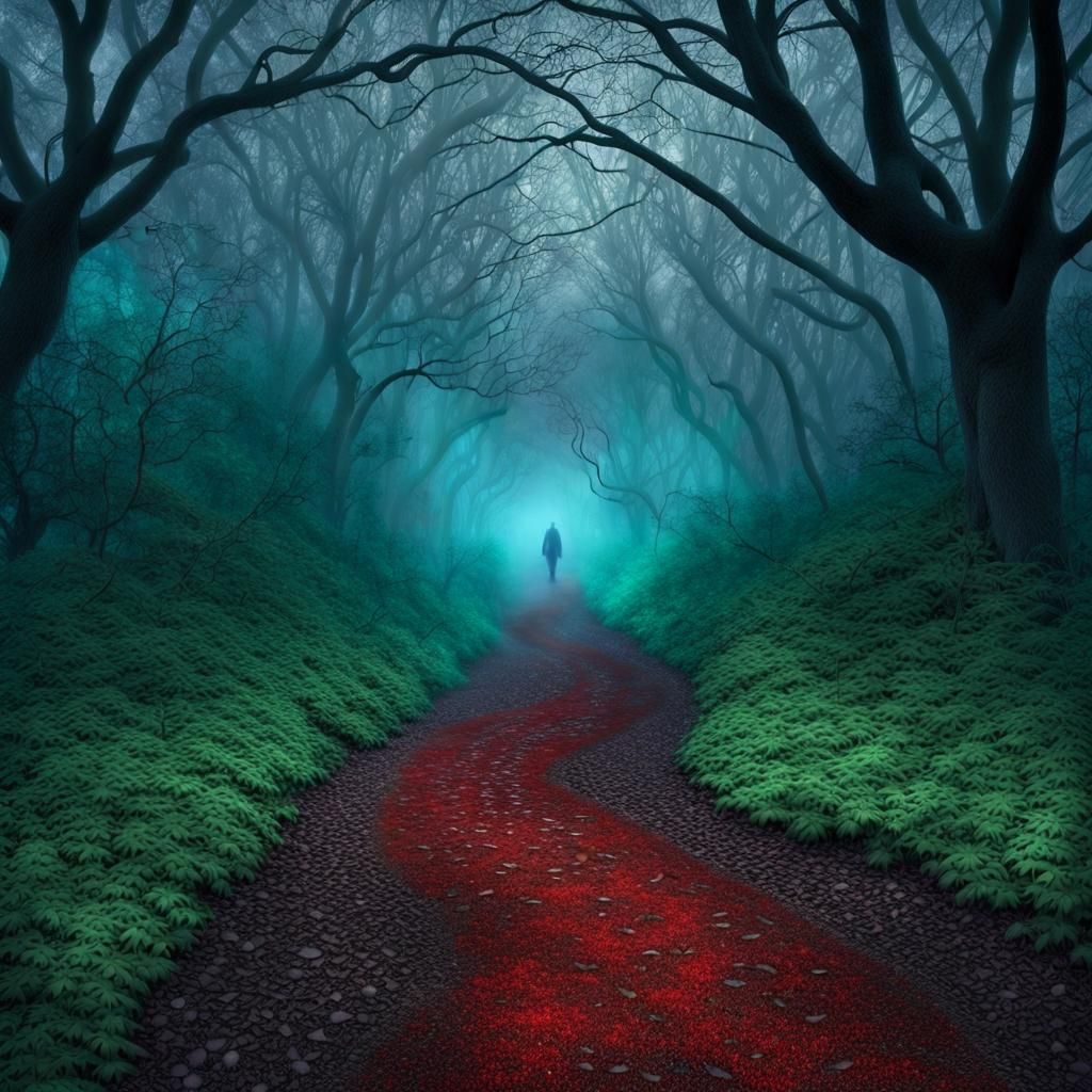 Eerie Forest Path with Lurking Monsters