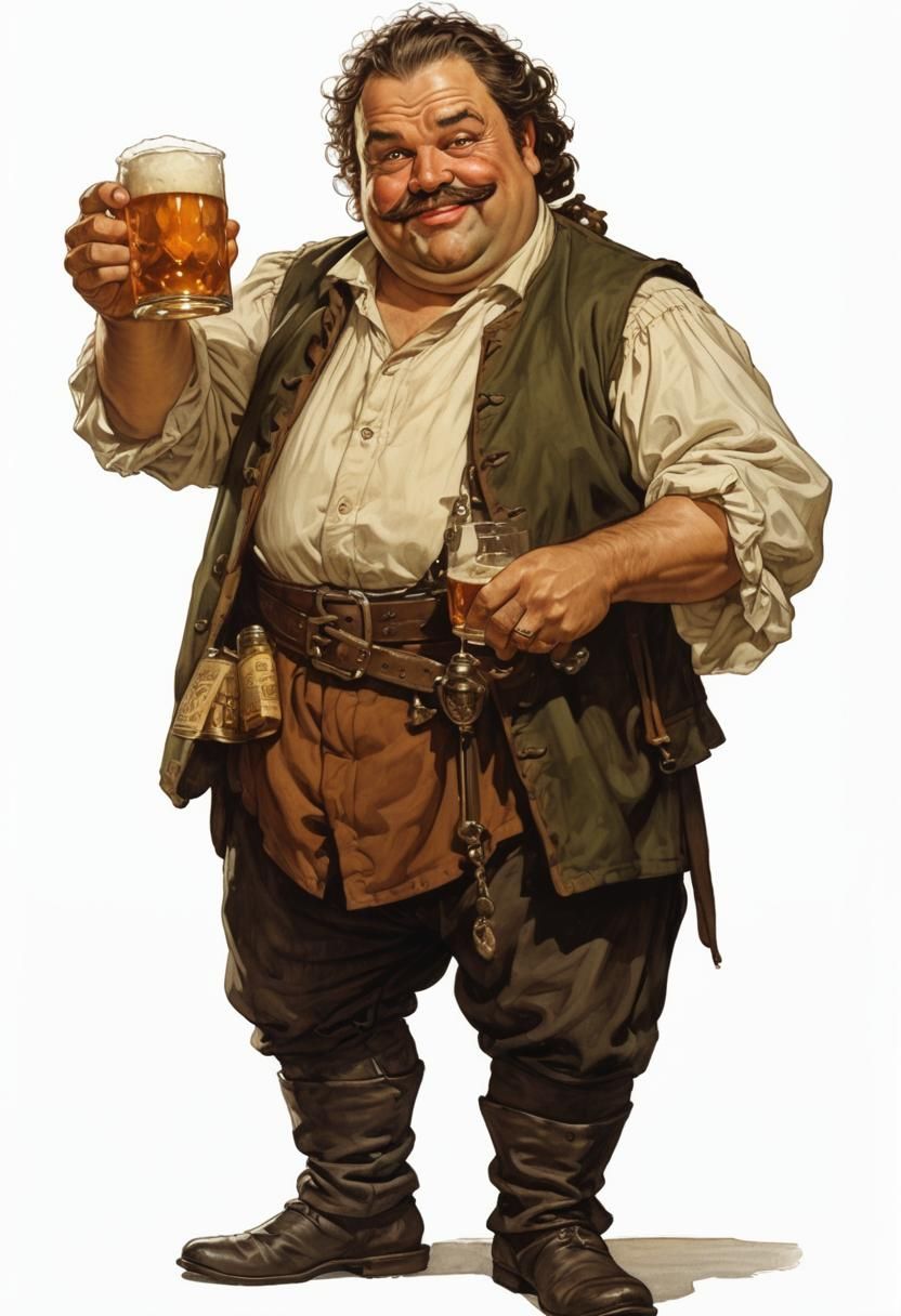 Drunk 17th Century Bartender Illustration in Fantasy Art Sty...