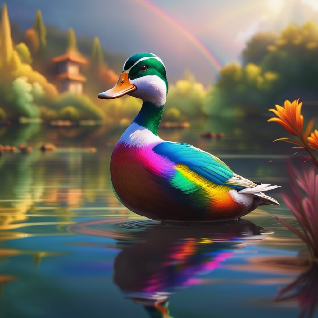 Rainbow Duck in 80s Italian Landscape