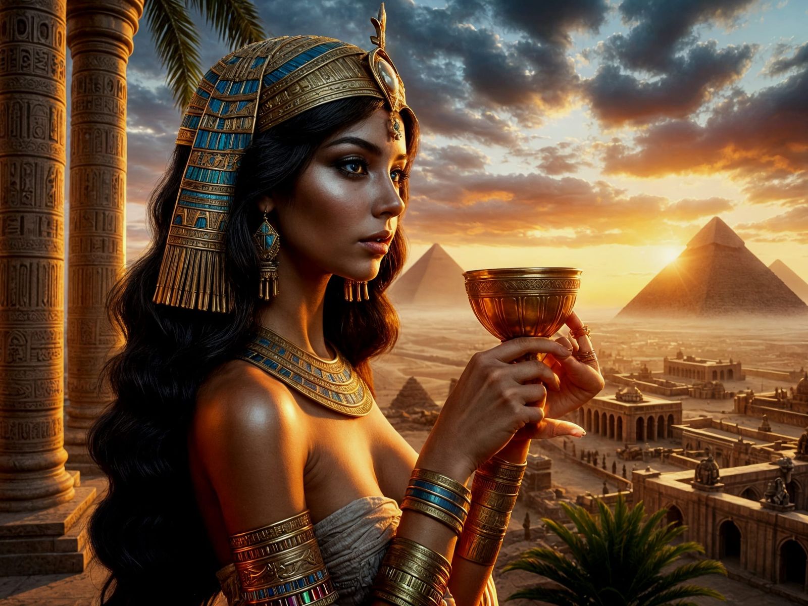 Egyptian Princess at Sunset: Digital Painting