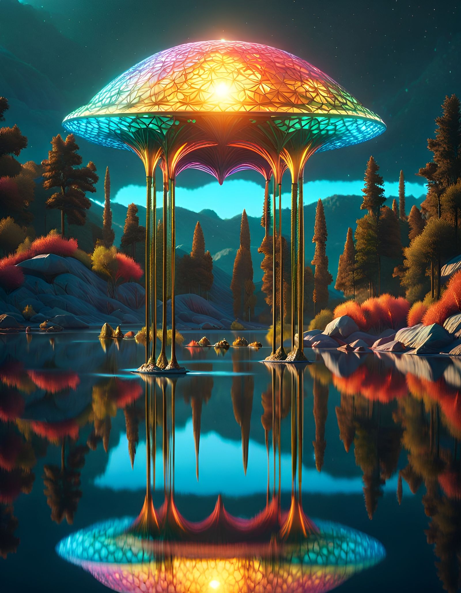 Psychedelic Beast Levitates in Shimmering Digital Rendering