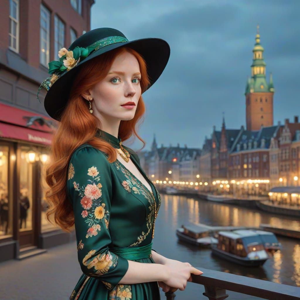 Elegant Red-Haired Woman in 19th Century Style