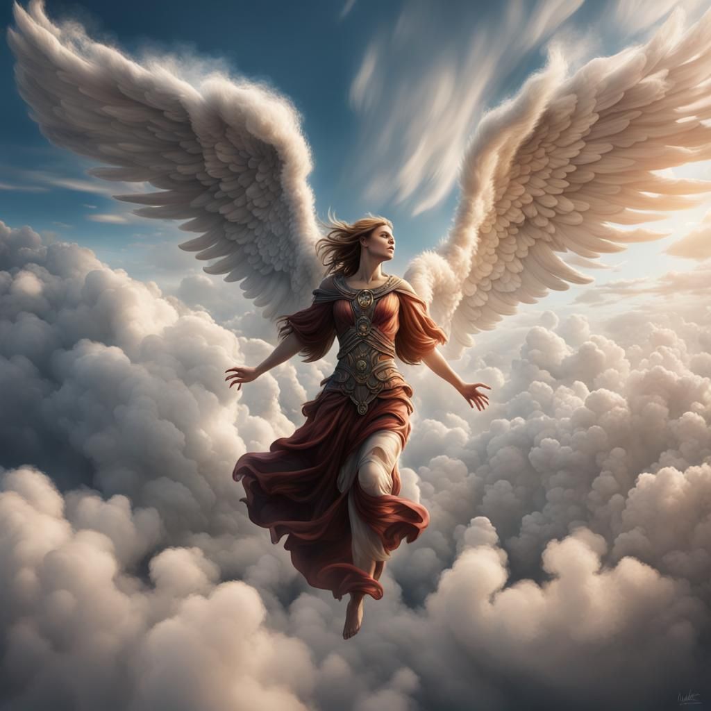 Angel Flying in Clouds: Detailed Matte Painting