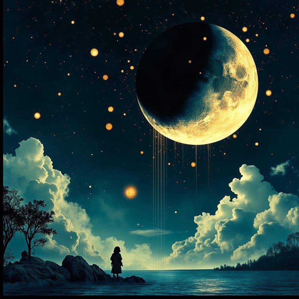 Dreamy Chibi Crescent Moon Amidst Night Sky