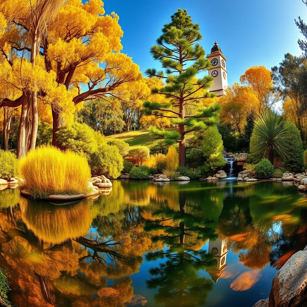 Serene Australian Bush Oasis with Clock Tower in Neo-Impress...