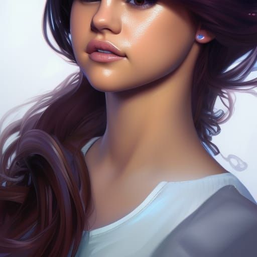 Selena Gomez Portrait in Hyperdetailed Digital Art Style